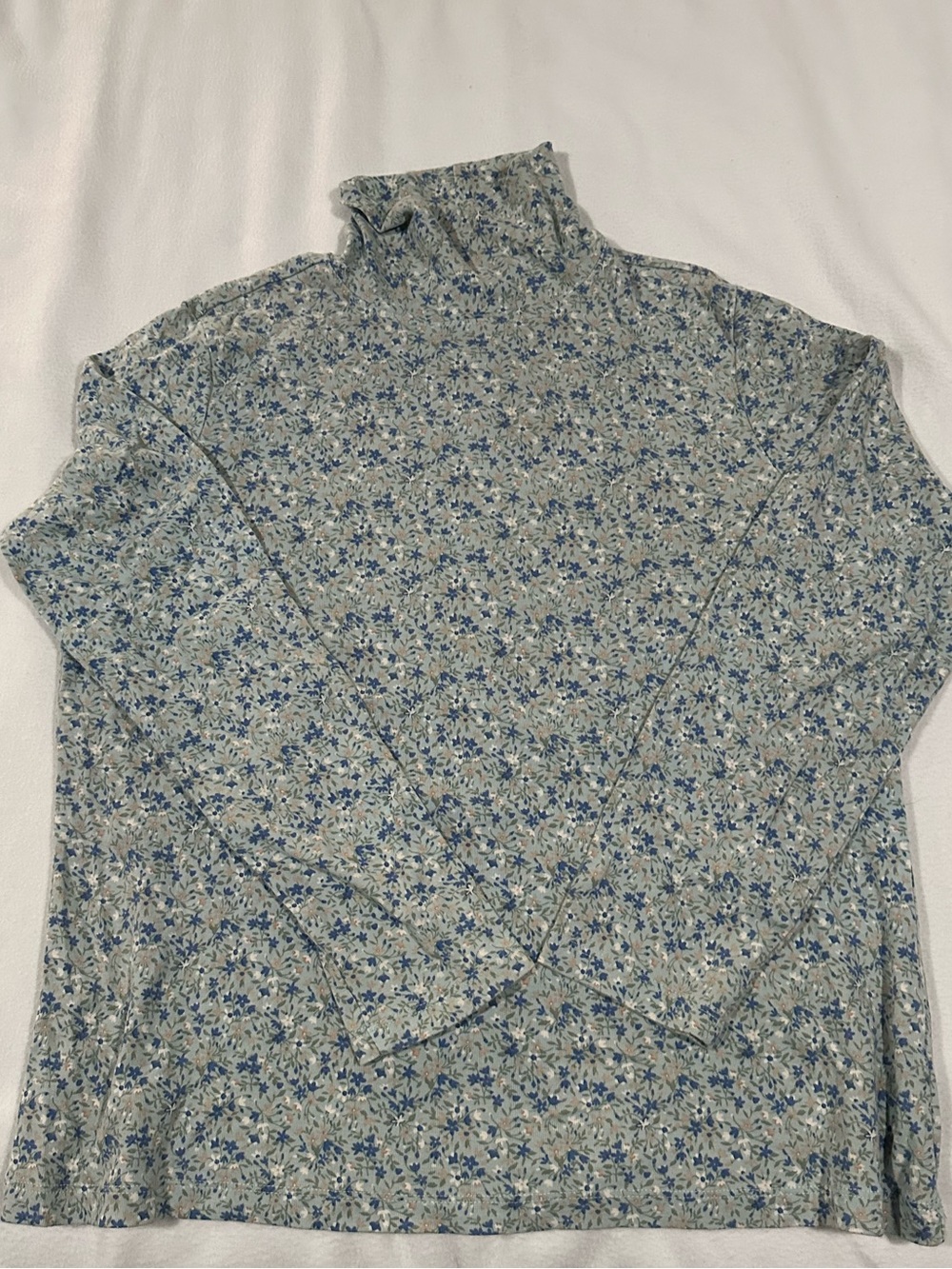 L.L. Bean Blue Floral Turtleneck Sweater